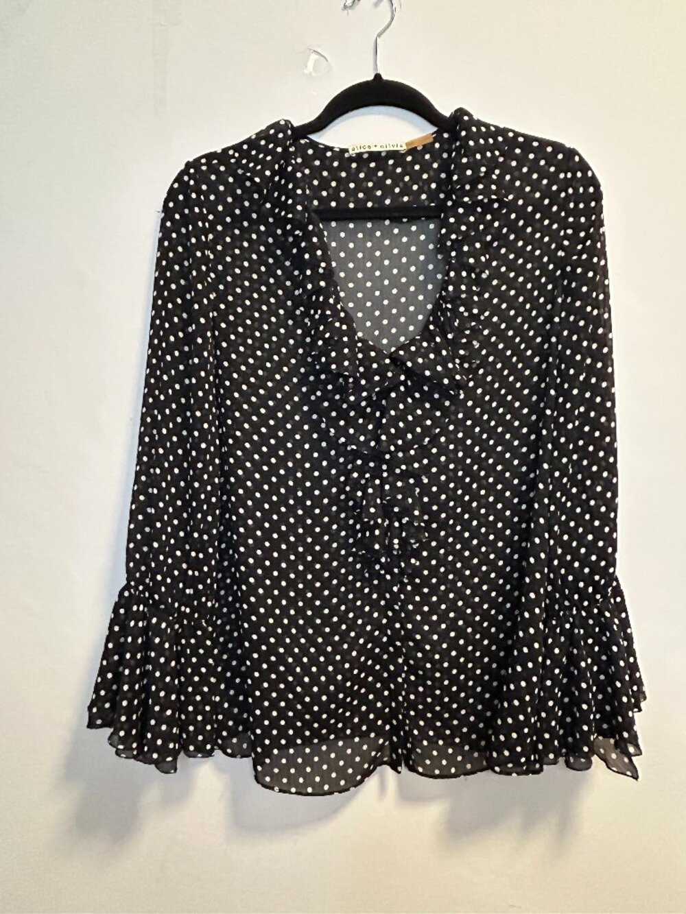 Alice & Olivia Polka Dot Ruffle Top Size L